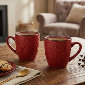 Ensemble de 2 tasses à café en céramique à motif moderne Merlot Love, design personnalisé par sublimation, logo gravé au laser, vaisselle pour cadeaux - Product Image 2