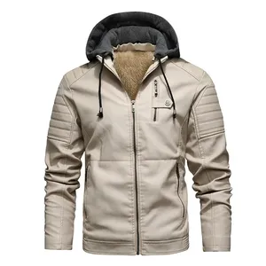 Wholesale Fashion Leather Jacket Men Winter Coats with Hood Autumn Male Clothing