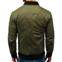 Blouson bomber matelassé unisexe vert olive coupe-vent décontracté avec fermeture éclair, col rabattable et poches, idéal pour l'automne