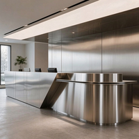 Comptoir de réception moderne pour hôtel, en métal, acier inoxydable, argenté, table de réception de bureau