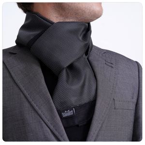 Exve Exclusive Elegant Double-Sided Black <b>Scarf</b> with <b>Silver</b> Geometric Micro Pattern Jacquard Woven Made Polyester Stylish Ties - Product Image 1