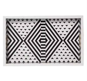 Plateau rectangulaire au design moderne, fait main, en bois avec incrustations d'os, plateau de service en os, provenance Inde - Product Image 5