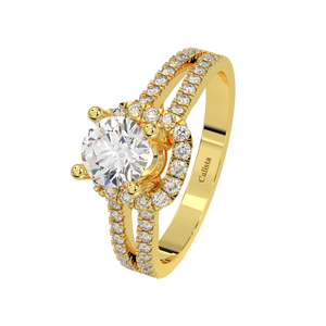 แหวน10K สีเหลืองทองสดใสพลอย CZ หินสี่-กรงเล็บสองช่องหินด้านดีเครื่องประดับ Calista คลาสสิกสูง - Product Image 2