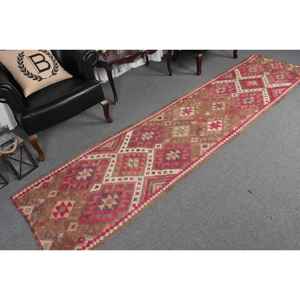 Vintage Rug, 2.6x10.4 ft <b>Runner</b> Rug, <b>Red</b> Plants & trees Wool Turkish Rug - Product Image 5
