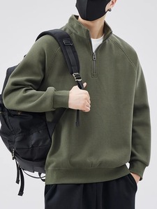 Chaqueta informal de color sólido para hombre, sudaderas con cremallera y cuello alto bordado sencillo, sudadera con capa base superior - Product Image 4