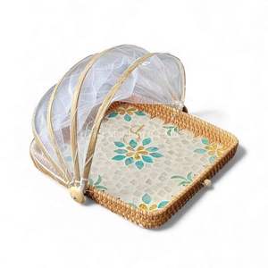 ฝาครอบอาหารทรงสี่เหลี่ยมทำจากเปลือกหอยมุกธรรมชาติ งานแฮนด์เมด สำหรับปกป้องอาหาร ใช้เสิร์ฟบนโต๊ะอาหาร และตกแต่งภายใน ผลิตในเวียดนาม - Product Image 2