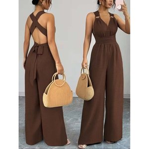 Women's Spaghetti Strap <b>Ring</b> Detail Criss-Cross Back Jumpsuit, 31667 - Product Image 1