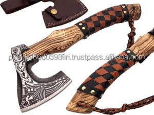 หัวขวานไวกิ้งโบราณ งานฝีมือแท้ ใบมีดเหล็กตีขึ้นรูป ด้ามไม้โรสวูด แกะสลักอย่างประณีต แรงบันดาลใจจากนักรบนอร์ส - Product Image 2