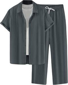 Ensemble 2 pièces pour homme, chemise à manches courtes à boutons, pantalon ample, tenue de plage estivale - Product Image 5