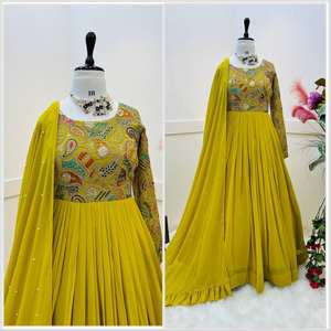 Vestido de mujer bordado Georgette Anarkali con Dupatta para fiestas - Product Image 4