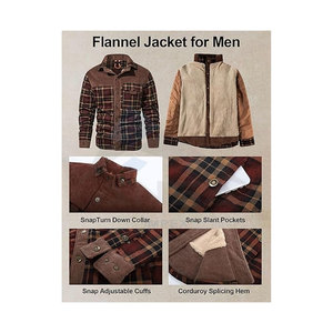 Chemise-veste en flanelle à carreaux doublée en sherpa pour homme avec fermeture à boutons-pression, veste d'hiver chaude, doublure en polaire épaisse et douce, décontractée - Product Image 2
