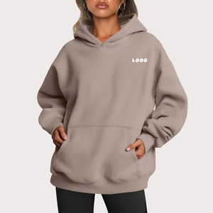 Sweat-shirt à capuche pour femme, personnalisé OEM, de haute qualité, en tricot d'hiver, décontracté, surdimensionné, lourd, uni, avec badge sur le devant, 100% - Product Image 6