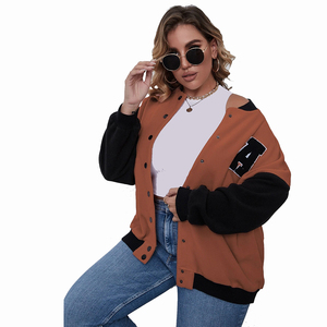 Chaquetas universitarias de la mejor calidad para mujer, Parche de béisbol de invierno, tela de lana hecha en el trabajo, ropa informal larga, talla XL, talla grande, algodón - Product Image 6