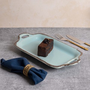 Assiette de service en céramique de style européen bleu ciel, vaisselle d'hôtel, plat pour collations, en stock - Product Image 6