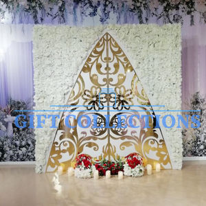 Marcos de escenario dorados deslumbrantes para bodas, decoración de eventos de escenario de recepción, telón de fondo de boda, paneles dorados, flores decorativas - Product Image 1