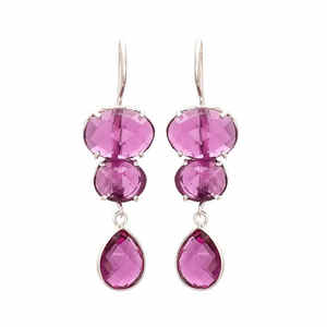 925บริสุทธิ์ของอินเดียทำจากเงินแท้พร้อมต่างหูพลอยสามสีทัวร์มาลีนสีชมพูธรรมชาติ - Product Image 1
