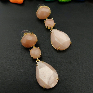 Pendientes bohemios coloridos de cuarzo rosa para mujer, aretes colgantes de piedras preciosas hechas a mano étnicos, joyería - Product Image 6