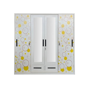 Armoire en acier pour la maison, chambre de bébé, armoire en acier à 4 portes, armoire en acier avec motif imprimé, porte coulissante, armoire en métal - Product Image 1