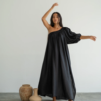 Robe longue en coton respirante et écologique, à col mandarin et épaule unique, teinte unie, style vintage et délicat pour l'extérieur