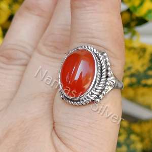 925 Sterling Silver Handmade Boho <b>Statement</b> <b>Ring</b> Natural Carnelian Oval Gemstone Fine Fashion Jewelry Gift for Her - Product Image 1