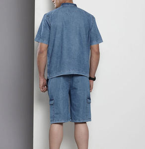 Conjunto de pantalones cortos de mezclilla abotonados para hombre, conjunto de pantalones cortos de talla grande de alta calidad, moda de verano para exteriores, conjuntos cortos lavados personalizados - Product Image 4