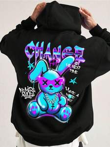 Pullover Premium Estampado de Manga Larga con Bolsillo Canguro y Hombros Caídos, de Felpa 100% Algodón Orgánico para Invierno - Product Image 2