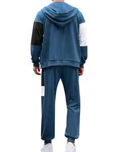 Wholesale Men Winter Printed Color Block Casual Tracksuit Hoodie Jogging Sweatpants Activewear Set 100% Cotton Eco-Friendly - Product Image 5