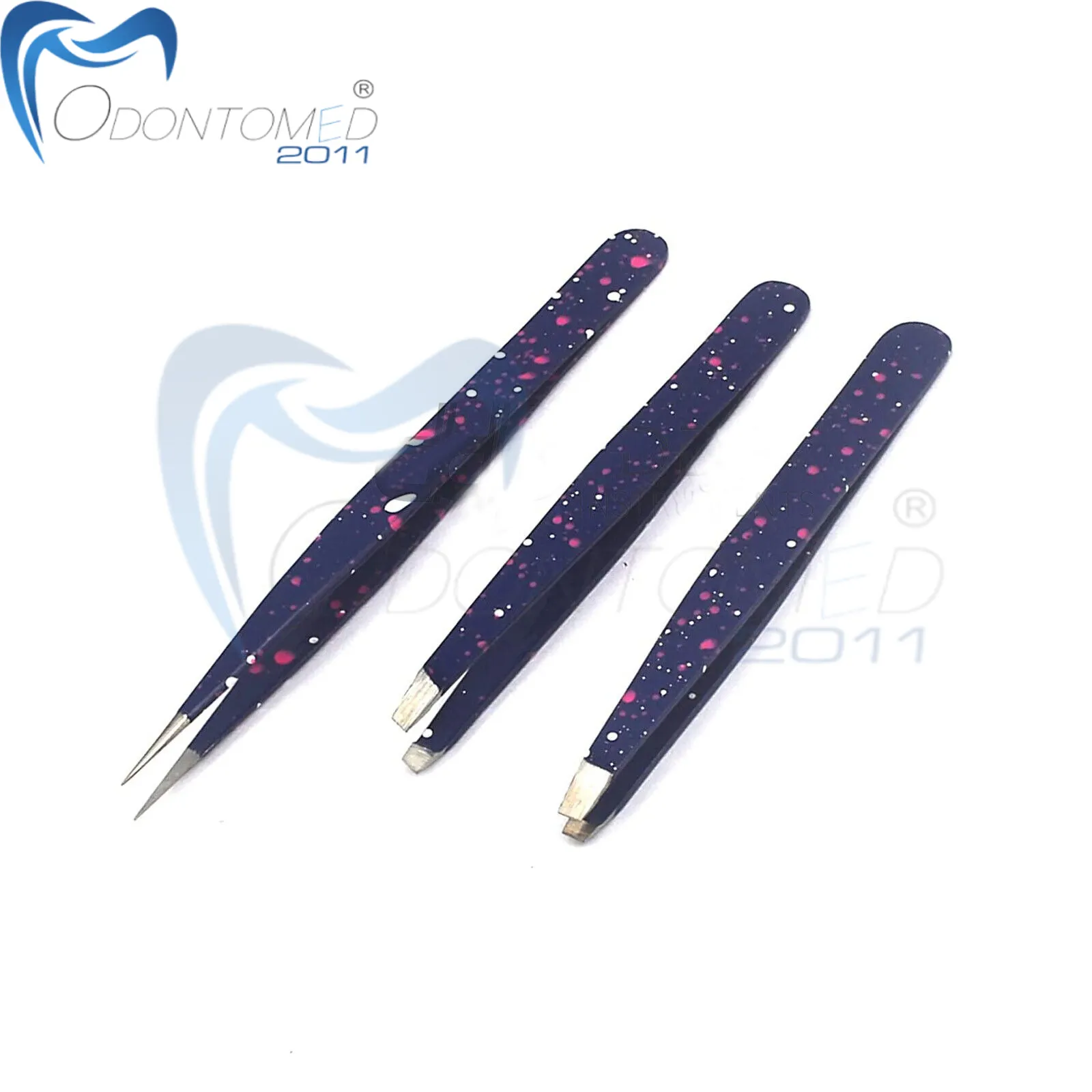 3 Piece Tweezers Set With Slant, Straight And Pointed Tips Best For Eyebrow, Ingrown Hair And Splinters (Blue & White) Odontomed