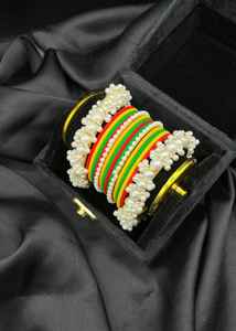 Ensemble de bracelets de mariée indiens pour femmes, en alliage de cuivre plaqué argent, bracelets en perles pour mariage, Dulhan Chuda - Product Image 3