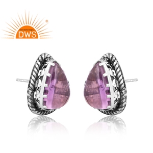 Pendiente de plata esterlina oxidada de la mejor calidad, amatista Rosa natural, piedra preciosa, fabricante de joyería personalizada - Product Image 2