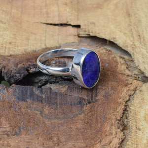 Bague en argent sterling saphir bleu, pierre précieuse ovale, bijoux faits à la main, cadeau de naissance de septembre pour femmes - Product Image 3