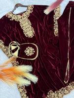 Ensemble Kaftan Traditionnel Élégant en Velours Pur avec Broderie Lourde, Prêt-à-porter, pour Été et Hiver, avec Pantalon Dhoti et Salwar Kameez, Séchage Rapide