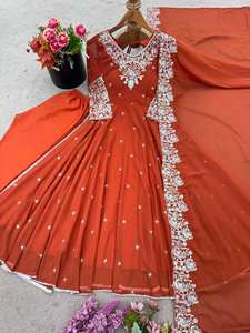 Salwar Kameez Dupatta pour femmes, entièrement cousu, en faux georgette, longueur au sol, séchage rapide, traditionnel, pour mariage, fête, vêtements indiens et pakistanais - Product Image 6