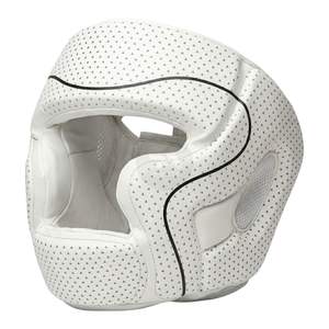 Protège-tête de boxe blanc élégant, protection complète des joues, léger, bordure noire, casque d'entraînement professionnel MMA pour le sparring - Product Image 1
