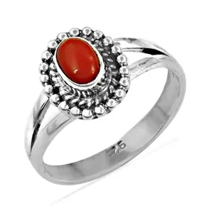 Women's <b>Statement</b> <b>Ring</b> with 925 Silver 18K Rose Gold Natural Stone Gemstone Oval Cut Coral Turquoise Garnet Elegant Jewelry Gift - Product Image 1