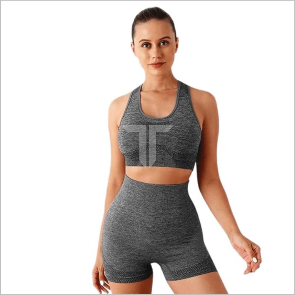 2pcs Set Women's Sports Bra High Waist Shorts V Shape Solid Color Fitness Yoga Clothing Breathable Eco-Friendly Anti-Bacterial