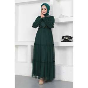 Vestido de Noche de Tul Floral Elegante para Fiesta Formal, Corte A, Largo hasta el Suelo, Manga Corta, Tallas Grandes, Cintura Natural, Cola Barrida - Product Image 3