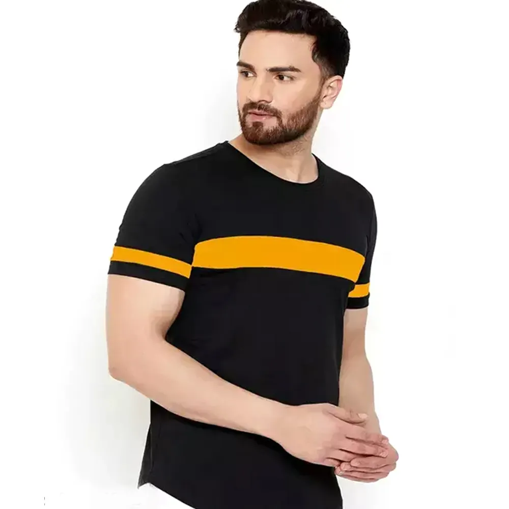 Dernier modèle de t-shirt de couleur noire pour hommes 260 GSM Cotton Polyester Fabric Men's Wear Tee Shirt