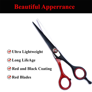 Kit de tijeras de adelgazamiento de peluquero de acero inoxidable, hermosos kits de peluquero de Color negro y rojo con reposapiés ajustable - Product Image 4