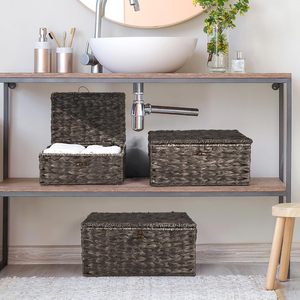 Organisateur ménager écologique durable petite boîte d'armoire en jacinthe d'eau empilable boîtes de rangement noires peu encombrantes - Product Image 3