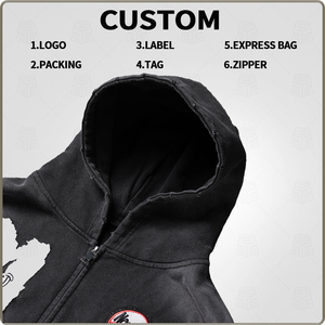 Sweat-shirts à capuche pour hommes en coton éponge brodés sur mesure par le fabricant, style streetwear ample d'hiver, surdimensionnés, délavés - Product Image 3