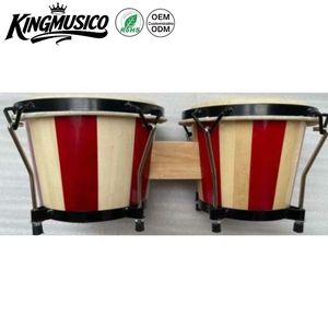Juego de Bongos de Álamo Rayado de 6-7 Pulgadas con Acabado Brillante de Dos Tonos, Parches de Piel de Oveja, Percusión Manual Ajustable - Product Image 1