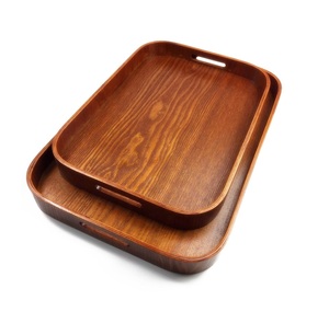 Plateau de service en bois d'acacia de forme rectangulaire vintage de qualité alimentaire en gros indien pour la décoration de la maison du riz et du vin - Product Image 1