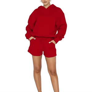 Bộ đồ tập thể thao nữ gồm áo hoodie và quần short cotton oversize hai mảnh - Product Image 1