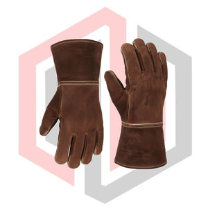 Gants en cuir fendu résistant à la chaleur, cuir de vache, 11 oz d'épaisseur, 14 pouces, antistatiques, résistants aux déchirures, pour cheminée, foyers - Product Image 4