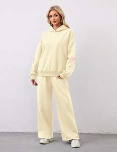 SUDADERO de algodón 100%, conjunto ligero con capucha, cierre de cordón, invierno, ecológico, lavado a la piedra, estampado de diamantes de imitación adornados - Product Image 3