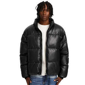 Venta al por mayor Pro personalizado hombres Puffer chaquetas cuello redondo sin capucha Venta caliente Softshell marca Wear Faux Leather Puffer Jacket - Product Image 2