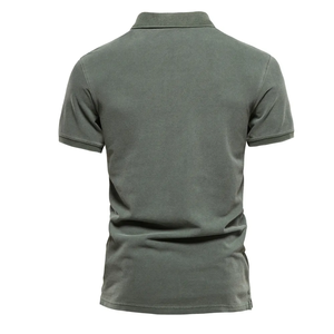 เสื้อโปโลผ้าฝ้ายแขนสั้นสำหรับผู้ชายลำลองสีพื้น - Product Image 3