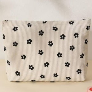 Trousse de maquillage en toile de coton double face écologique avec logo personnalisé pochette d'accessoires portable de grande capacité fermeture éclair mignon rayé - Product Image 2