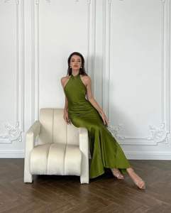 Robe crayon Maxi en soie Godet couleur mousse Robe élégante longueur plancher pour demoiselle d'honneur et invité de mariage Cadeau parfait pour elle - Product Image 5